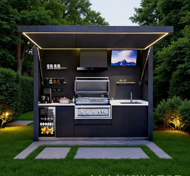 Cuisine ext&eacute;rieure de luxe l&eacute;g&egrave;re en acier inoxydable, pour f&ecirc;tes priv&eacute;es familiales, cour, Camping, Barbecue, armoires mobiles, Mini cuisine