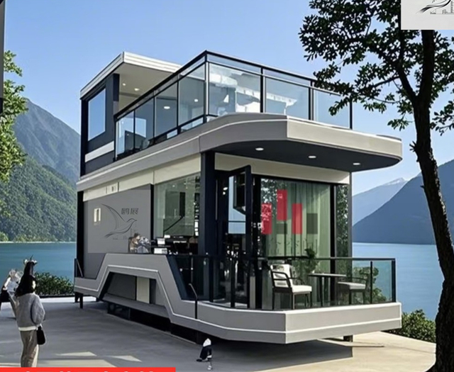 Casa c&aacute;psula luxuosa m&oacute;vel, estrutura de a&ccedil;o, recipiente, casa, liga de alum&iacute;nio, vidro temperado, baixa e (design moderno personaliz&aacute;vel