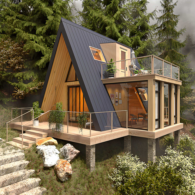 Dreieckiges Holzhaus, Gastfamilie, Outdoor, Korrosionsschutz, bewegliche Montage, moderner Stil, Massivholz, Touristenattraktionen, 5 Jahre